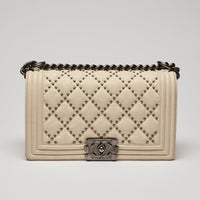 Pre-Loved Chanel™ Cream Grained Leather Boy Bag