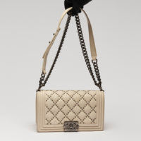Pre-Loved Chanel™ Cream Grained Leather Boy Bag