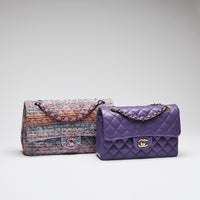 Pre-Loved Chanel™  Purple Blue Multicolor Tweed Medium Classic Double Flap Bag