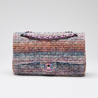Pre-Loved Chanel™  Purple Blue Multicolor Tweed Medium Classic Double Flap Bag