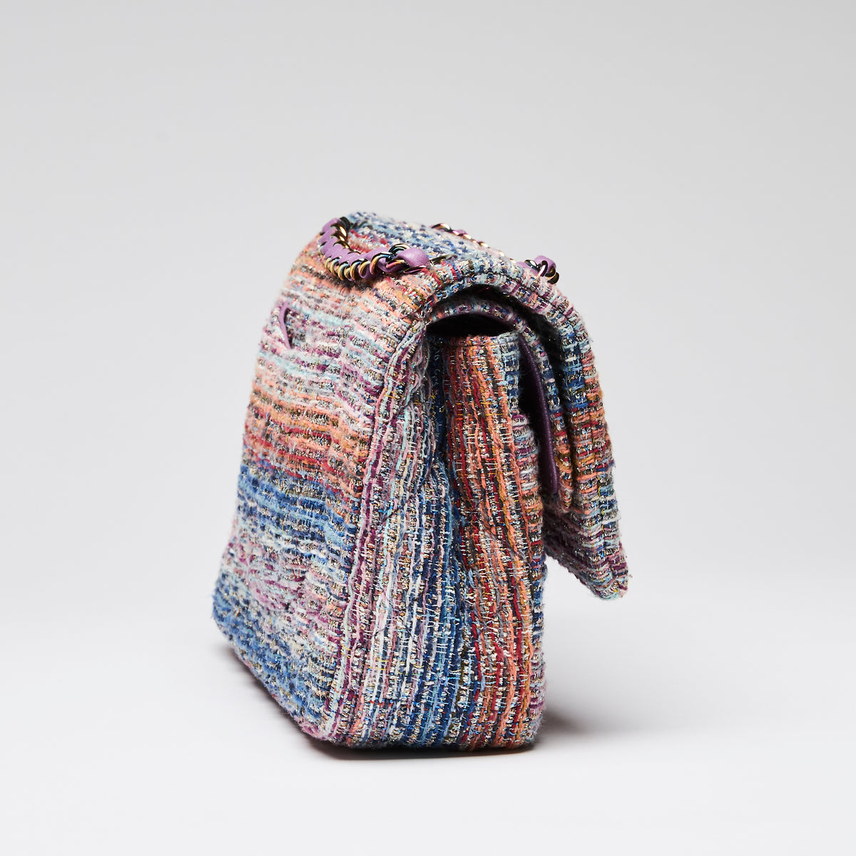 Pre-Loved Chanel™  Purple Blue Multicolor Tweed Medium Classic Double Flap Bag