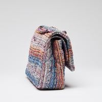 Pre-Loved Chanel™  Purple Blue Multicolor Tweed Medium Classic Double Flap Bag