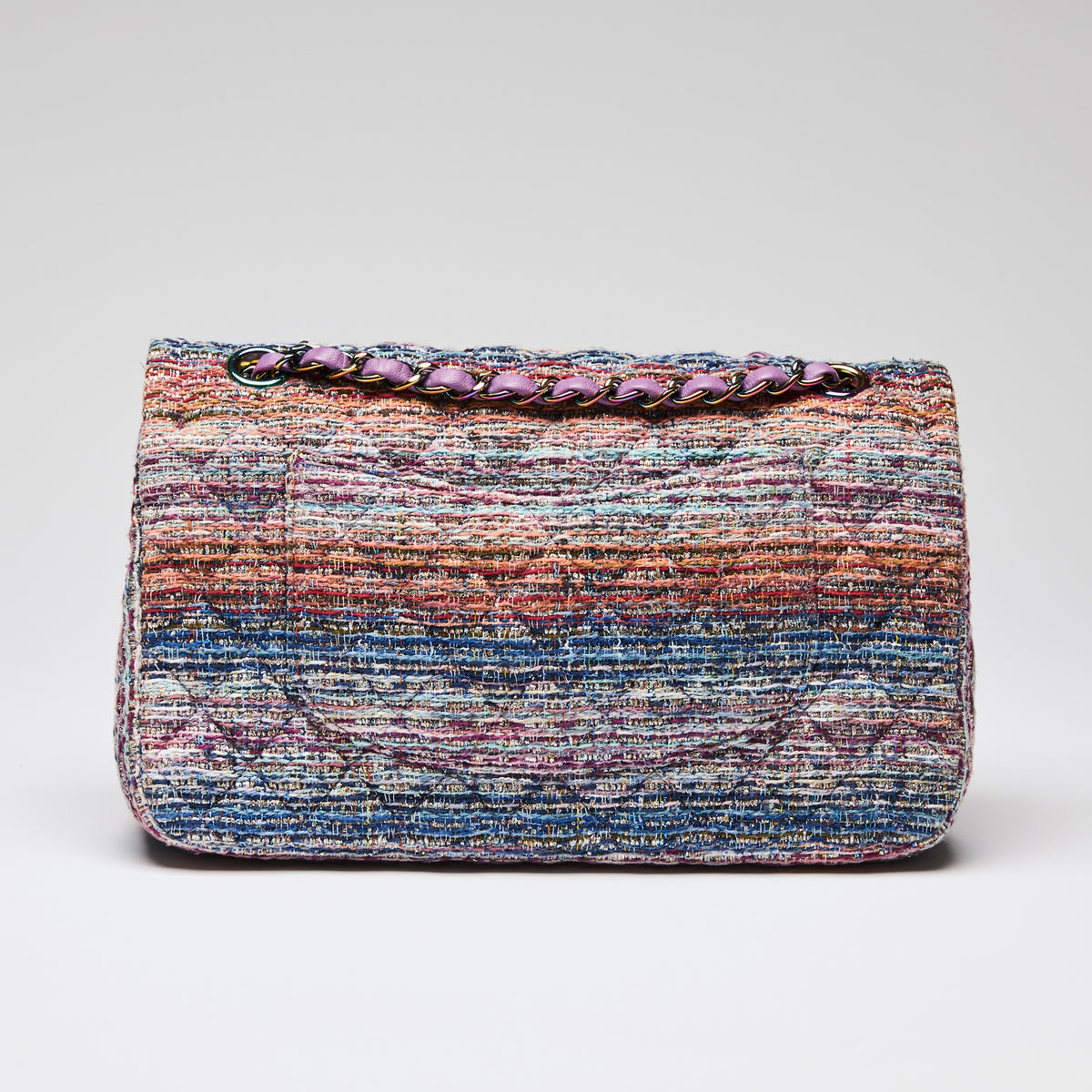 Pre-Loved Chanel™  Purple Blue Multicolor Tweed Medium Classic Double Flap Bag