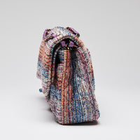 Pre-Loved Chanel™  Purple Blue Multicolor Tweed Medium Classic Double Flap Bag