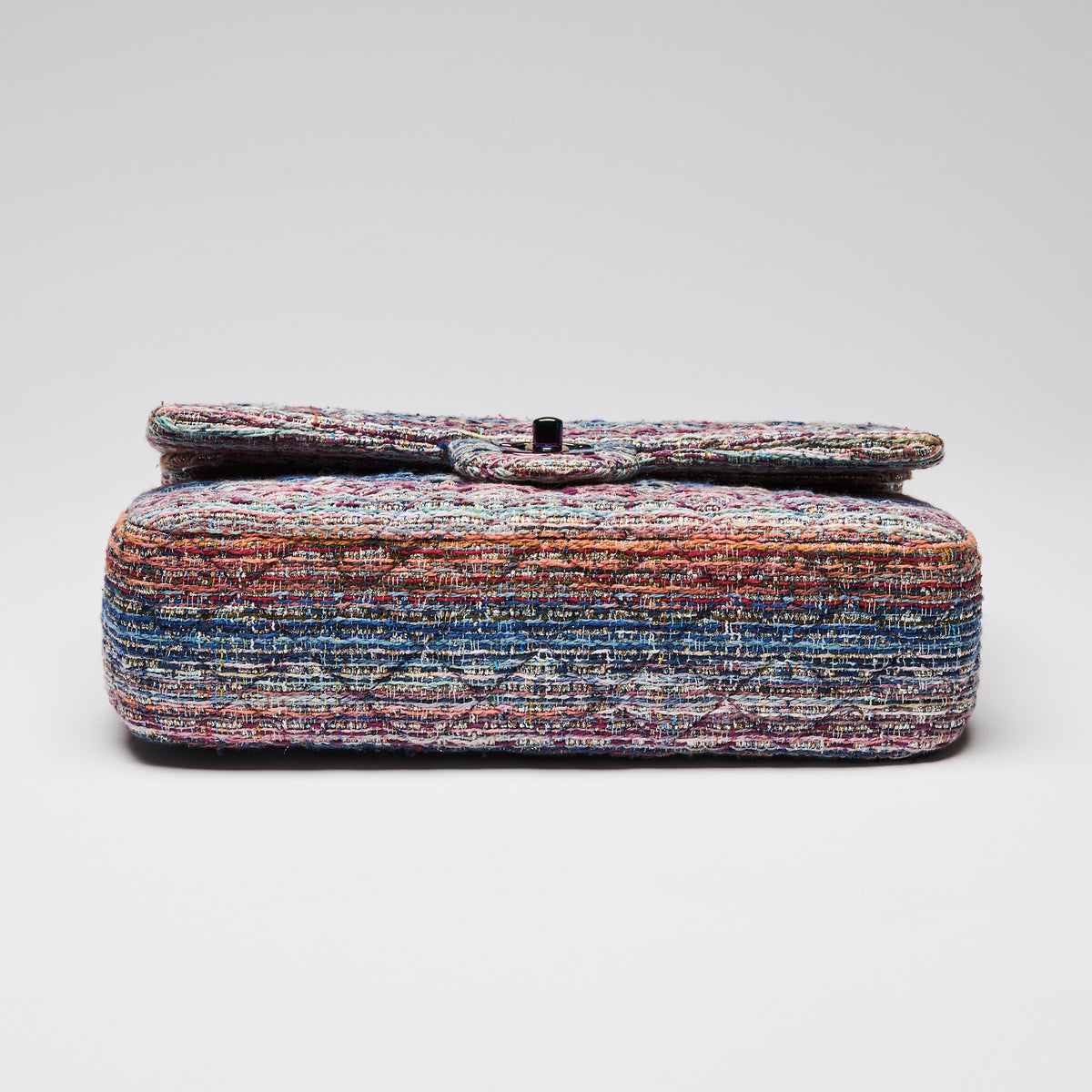 Pre-Loved Chanel™  Purple Blue Multicolor Tweed Medium Classic Double Flap Bag