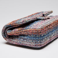 Pre-Loved Chanel™  Purple Blue Multicolor Tweed Medium Classic Double Flap Bag