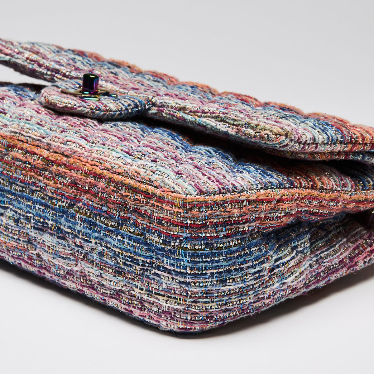 Pre-Loved Chanel™  Purple Blue Multicolor Tweed Medium Classic Double Flap Bag