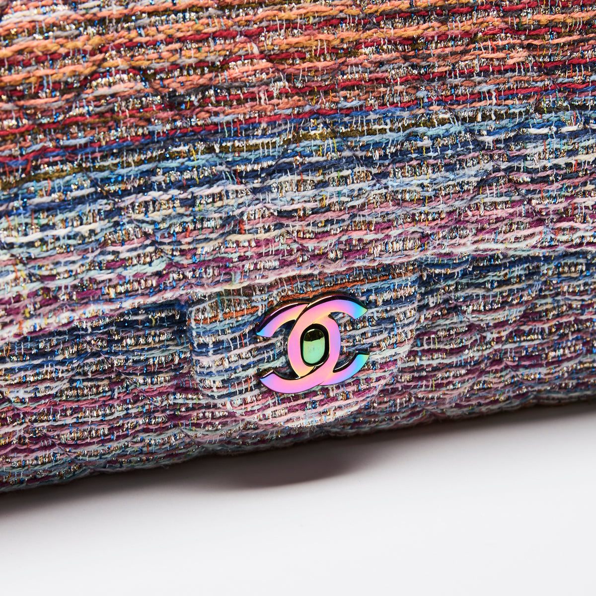 Pre-Loved Chanel™  Purple Blue Multicolor Tweed Medium Classic Double Flap Bag
