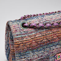 Pre-Loved Chanel™  Purple Blue Multicolor Tweed Medium Classic Double Flap Bag