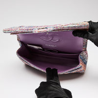 Pre-Loved Chanel™  Purple Blue Multicolor Tweed Medium Classic Double Flap Bag