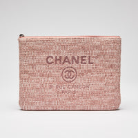 Pre-Loved Chanel™ Pink Tweed Medium Deauville Pouch