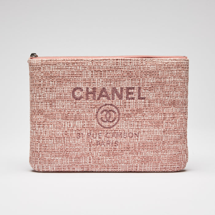 Pre-Loved Chanel™ Pink Tweed Medium Deauville Pouch