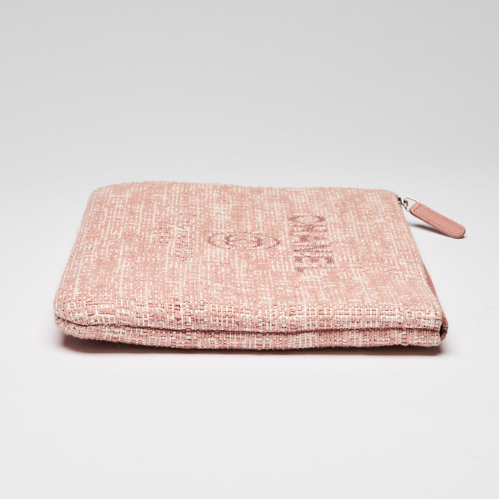 Pre-Loved Chanel™ Pink Tweed Medium Deauville Pouch
