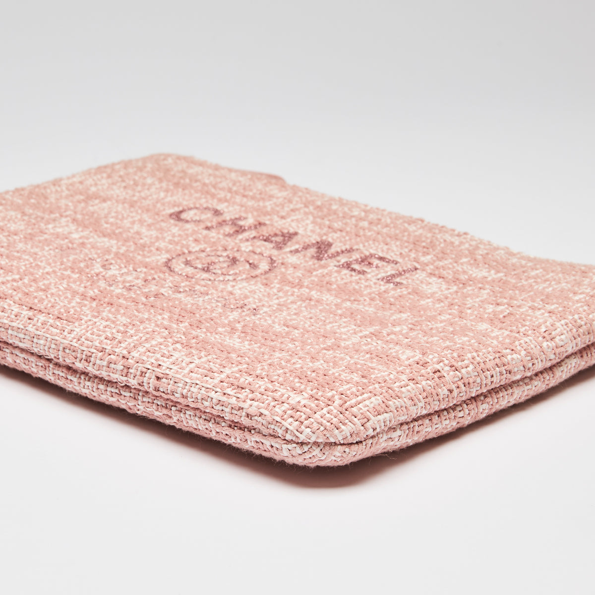 Pre-Loved Chanel™ Pink Tweed Medium Deauville Pouch