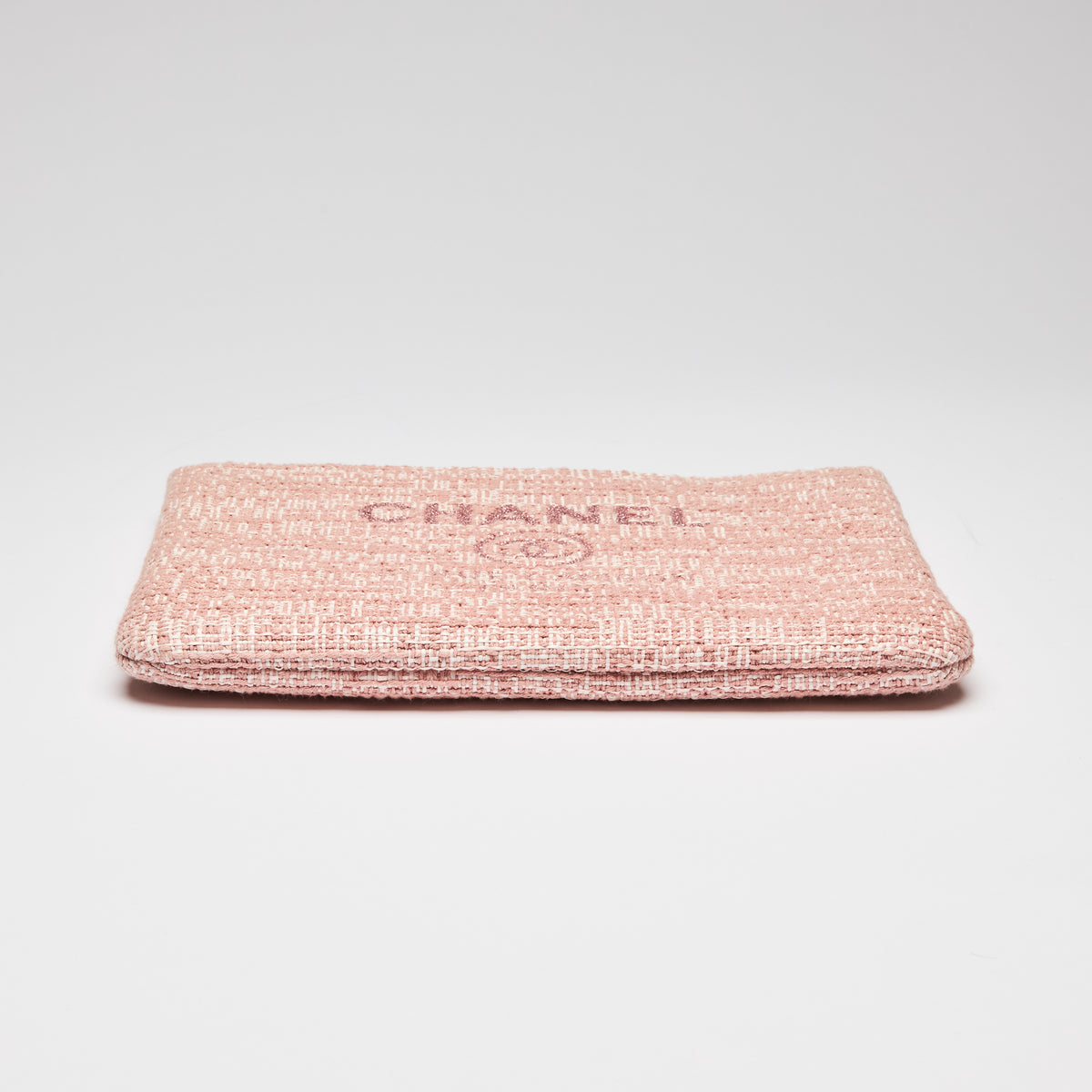 Pre-Loved Chanel™ Pink Tweed Medium Deauville Pouch
