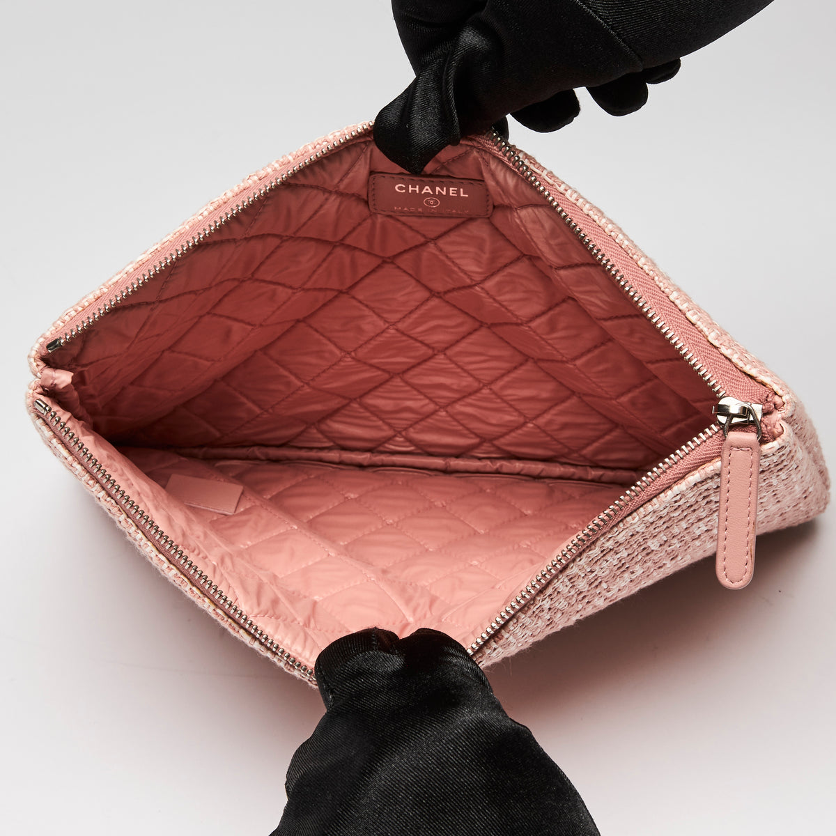 Pre-Loved Chanel™ Pink Tweed Medium Deauville Pouch