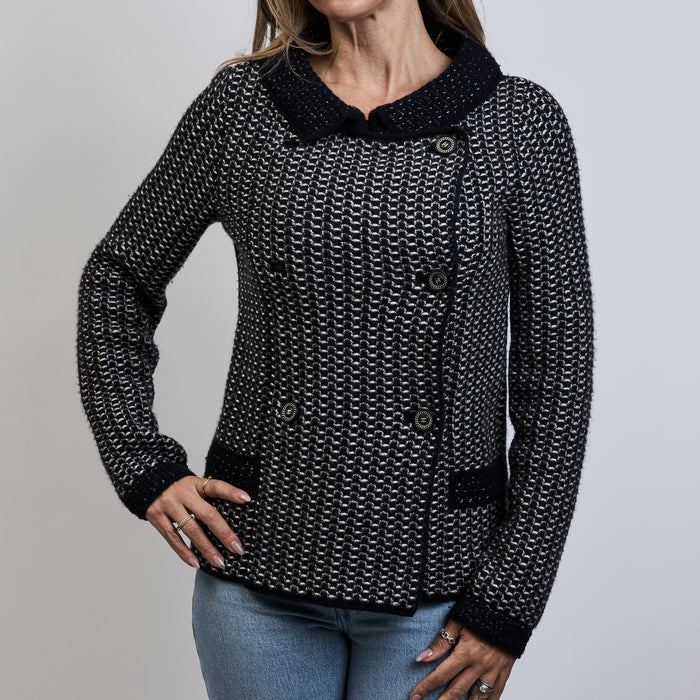 Pre-Loved Chanel ™ Navy Woven Cashmere Blend Knit Jacket Size 36