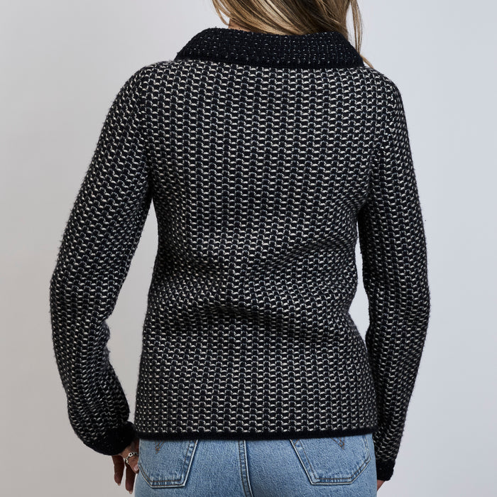 Pre-Loved Chanel ™ Navy Woven Cashmere Blend Knit Jacket Size 36