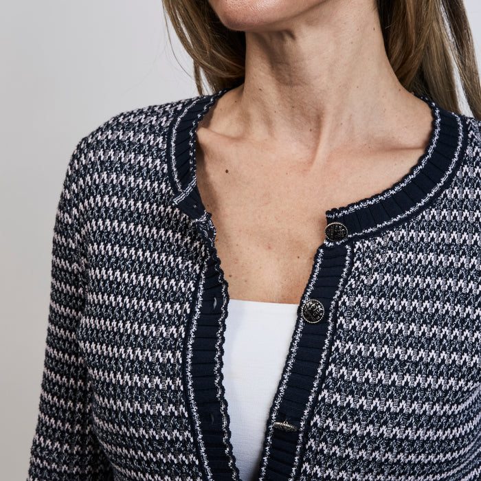 Pre-Loved Chanel ™ Grey Woven Knit Button Up Sweater Size 38