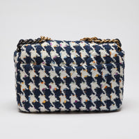 Excellent Pre-Loved Chanel Tweed Quilted Navy Blue Multicolor Small 19 Handbag (Back)