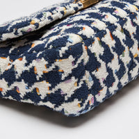 Excellent Pre-Loved Chanel Tweed Quilted Navy Blue Multicolor Small 19 Handbag (Corners)
