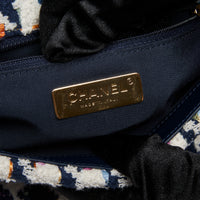 Excellent Pre-Loved Chanel Tweed Quilted Navy Blue Multicolor Small 19 Handbag (Label)