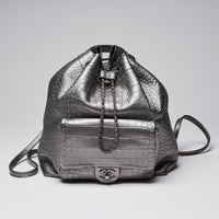 Pre-Loved Chanel™ Silver Croc Embossed Leather Backpack with Metallic Finish