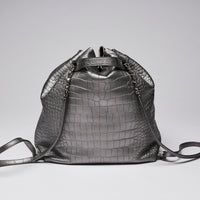 Pre-Loved Chanel™ Silver Croc Embossed Leather Backpack with Metallic Finish