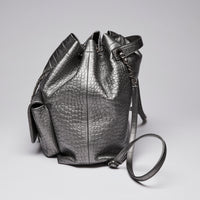 Pre-Loved Chanel™ Silver Croc Embossed Leather Backpack with Metallic Finish