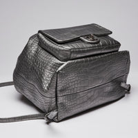 Pre-Loved Chanel™ Silver Croc Embossed Leather Backpack with Metallic Finish