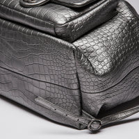 Pre-Loved Chanel™ Silver Croc Embossed Leather Backpack with Metallic Finish