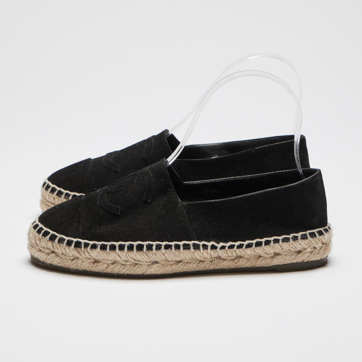 Excellent Pre-Loved Black Suede Espadrilles with Tonal Leather Lining.(side)