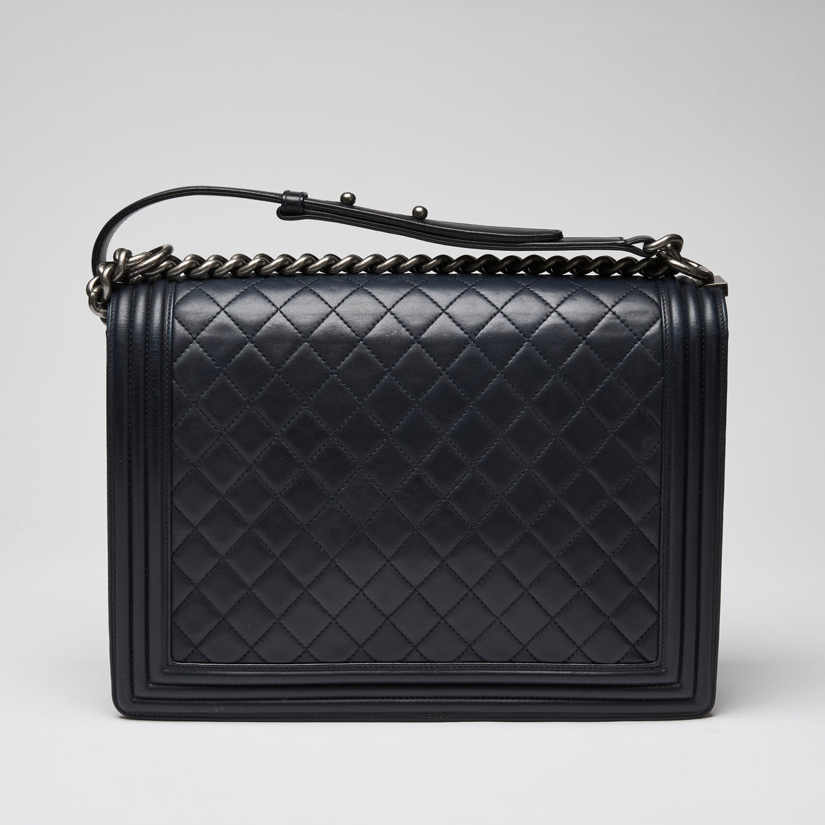 Pre-Loved Chanel ™ Large Navy Boy Bag Style Single Flap Bag with Gunmetal Hardware