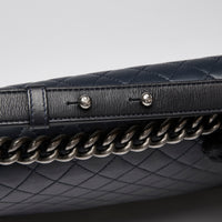 Pre-Loved Chanel ™ Large Navy Boy Bag Style Single Flap Bag with Gunmetal Hardware