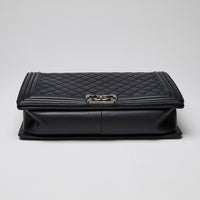 Pre-Loved Chanel ™ Large Navy Boy Bag Style Single Flap Bag with Gunmetal Hardware