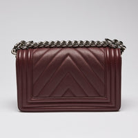 Pre-Loved Chanel ™ Chevron Small Boy Bag in Burgundy Lambskin