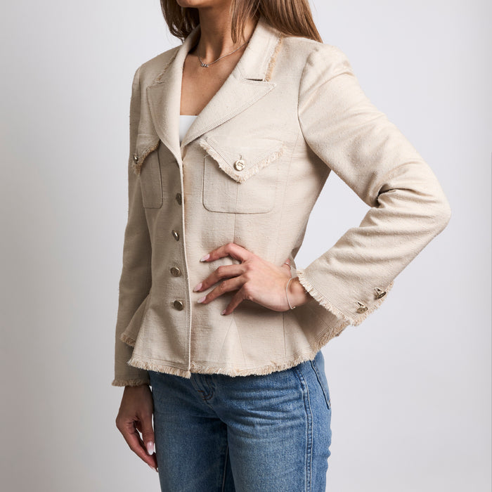 Pre-Loved Chanel™ Peplum Silk Blazer with Fringe Trim