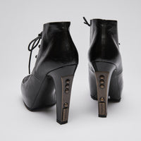 Pre-Loved Black Leather Lace Up Platform High Heel Boots.(back)