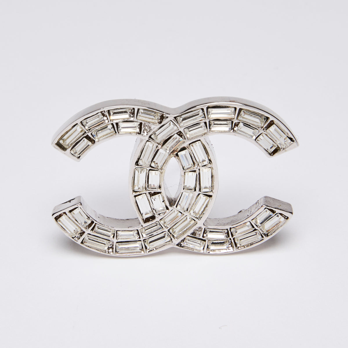 Pre-Loved Chanel™ Interlocking Letter Logo Baguette Crystal Brooch