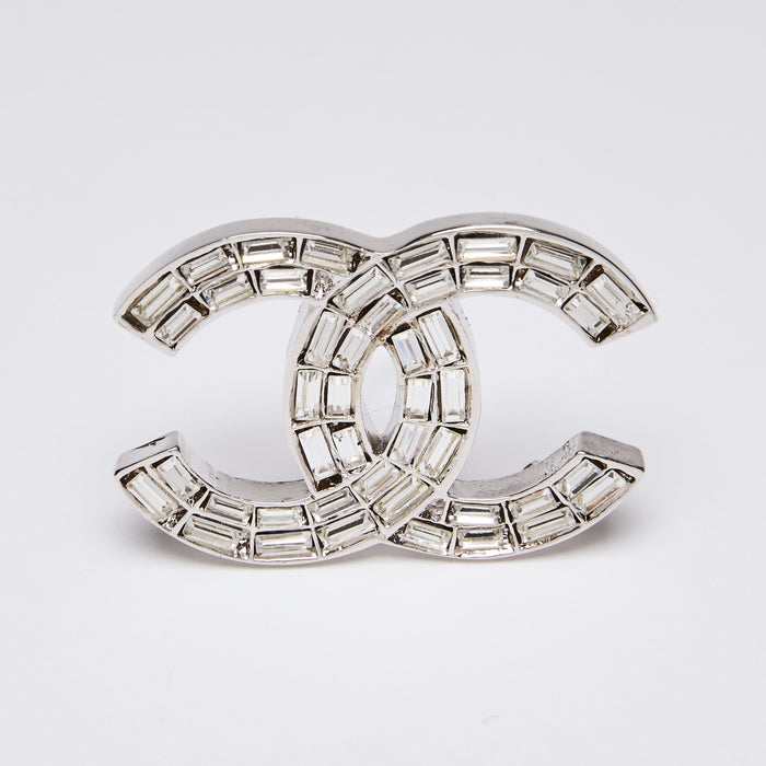 Pre-Loved Chanel™ Interlocking Letter Logo Baguette Crystal Brooch