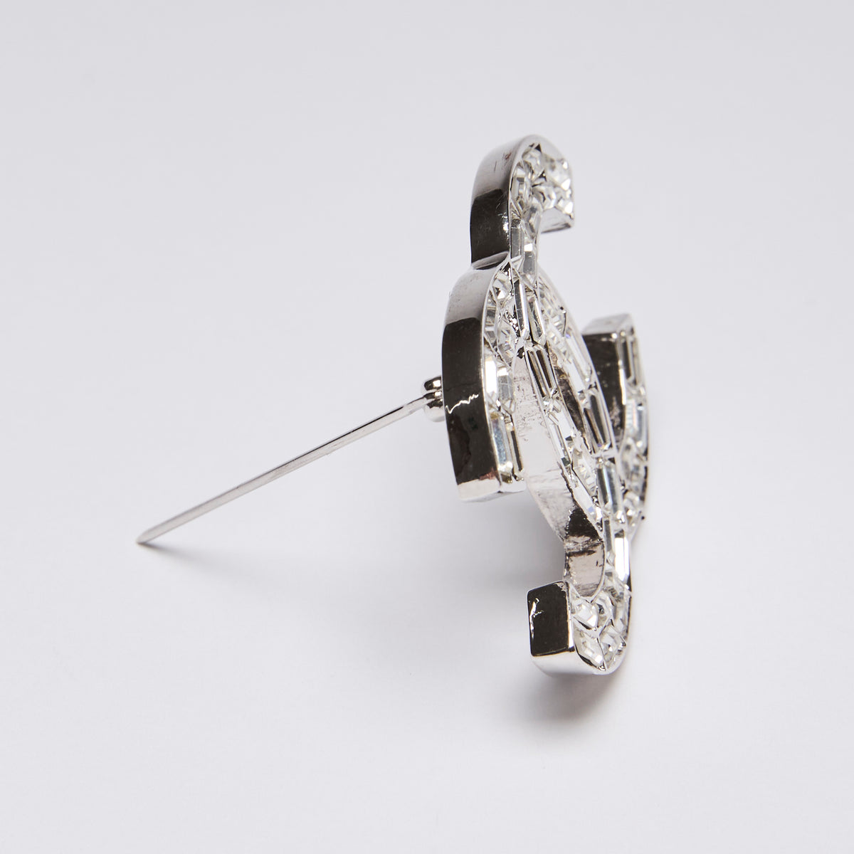 Pre-Loved Chanel™ Interlocking Letter Logo Baguette Crystal Brooch