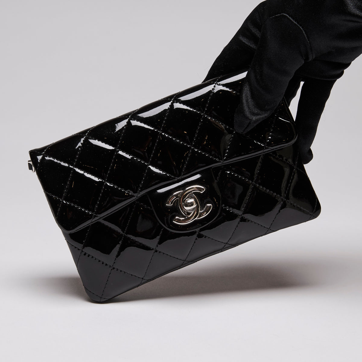 Pre-Loved Chanel™ Black Patent Wallet on Chain (Front)