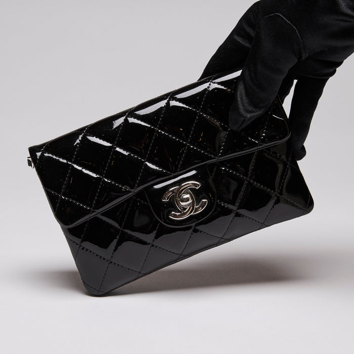 Pre-Loved Chanel™ Black Patent Wallet on Chain (Front)