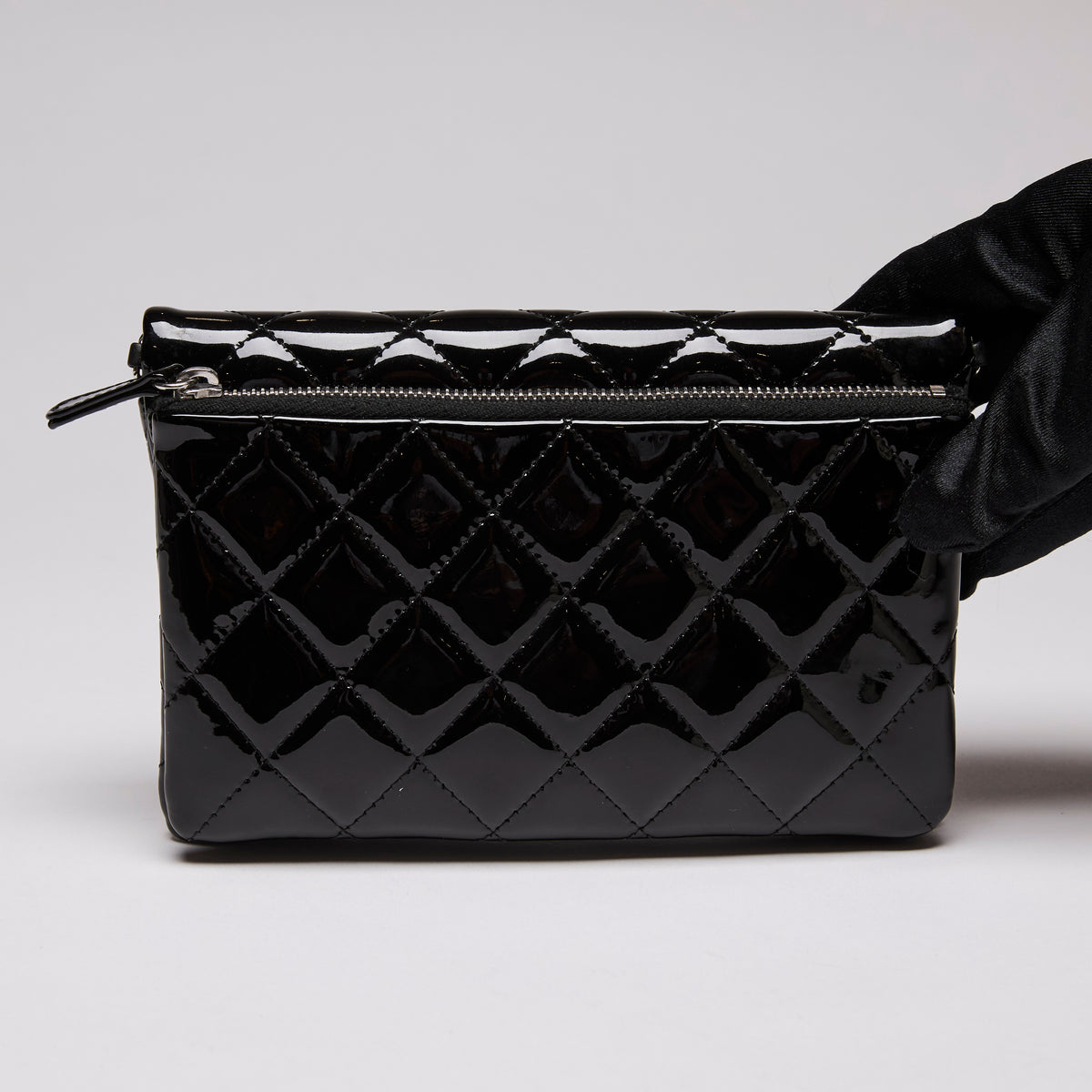 Pre-Loved Chanel™ Black Patent Wallet on Chain (back)