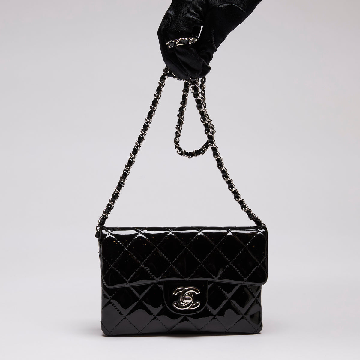 Pre-Loved Chanel™ Black Patent Wallet on Chain (Front)