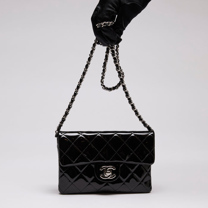 Pre-Loved Chanel™ Black Patent Wallet on Chain (Front)
