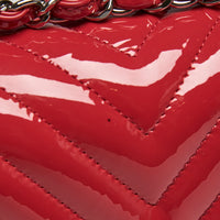 Pre-Loved Chanel™ Red Patent Leather Mini Chevron Flap Handbag