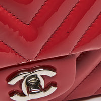 Pre-Loved Chanel™ Red Patent Leather Mini Chevron Flap Handbag