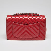 Pre-Loved Chanel™ Red Patent Leather Mini Chevron Flap Handbag