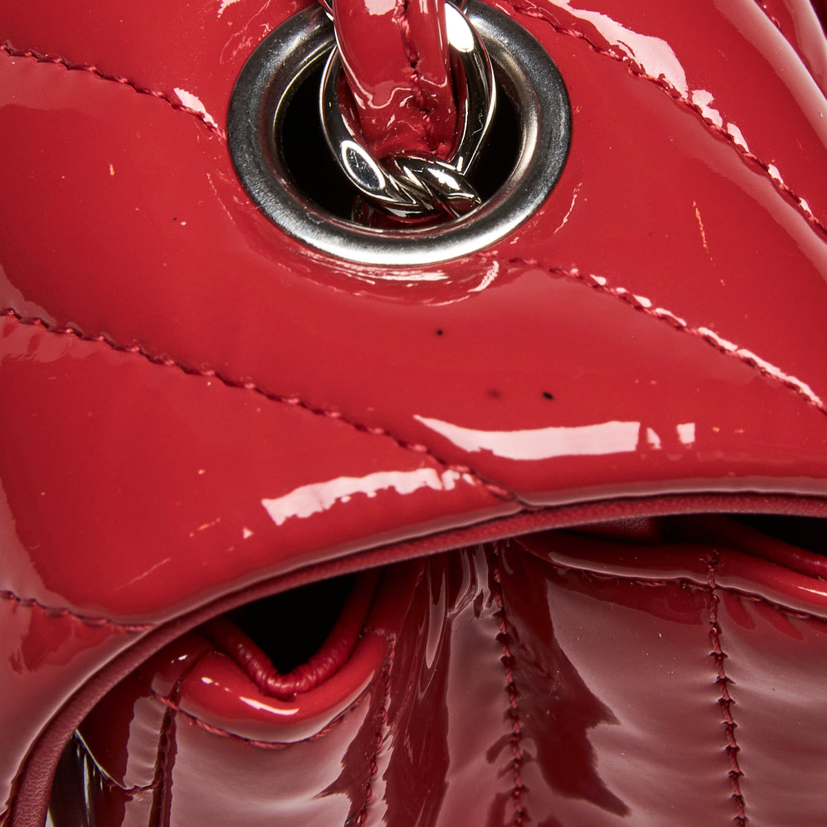 Pre-Loved Chanel™ Red Patent Leather Mini Chevron Flap Handbag